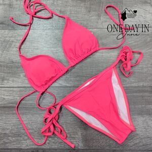 Atengnes Adjustable Triangle Tie Side Bikini Swimsuit Size S